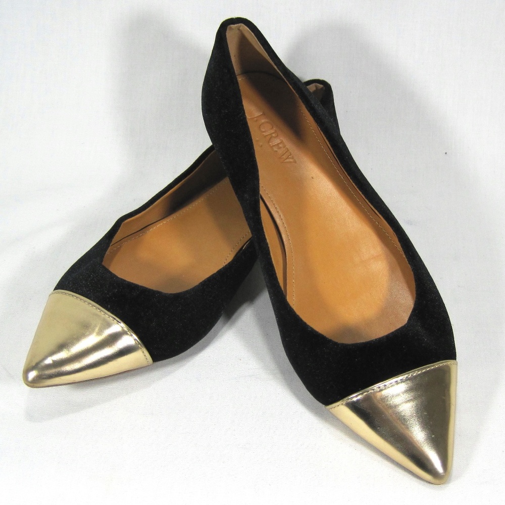 J Crew Black Gold-Dipped Velvet Flats Size: 6M